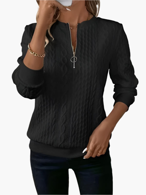 Lune London | Knitted sweater with twisted pattern and zipper - Fashionable casual sweater for autumn and winter