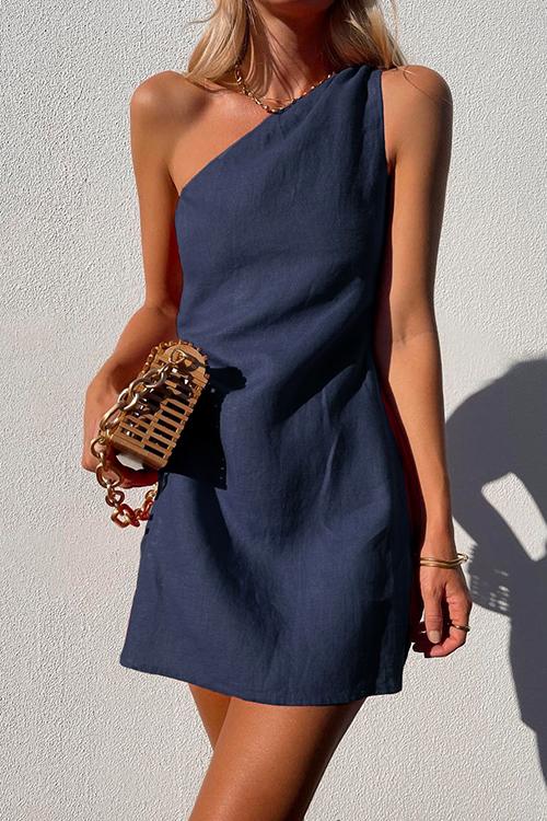 Lune London | Rosiedress One Shoulder Solid Cotton Linen Mini Dress