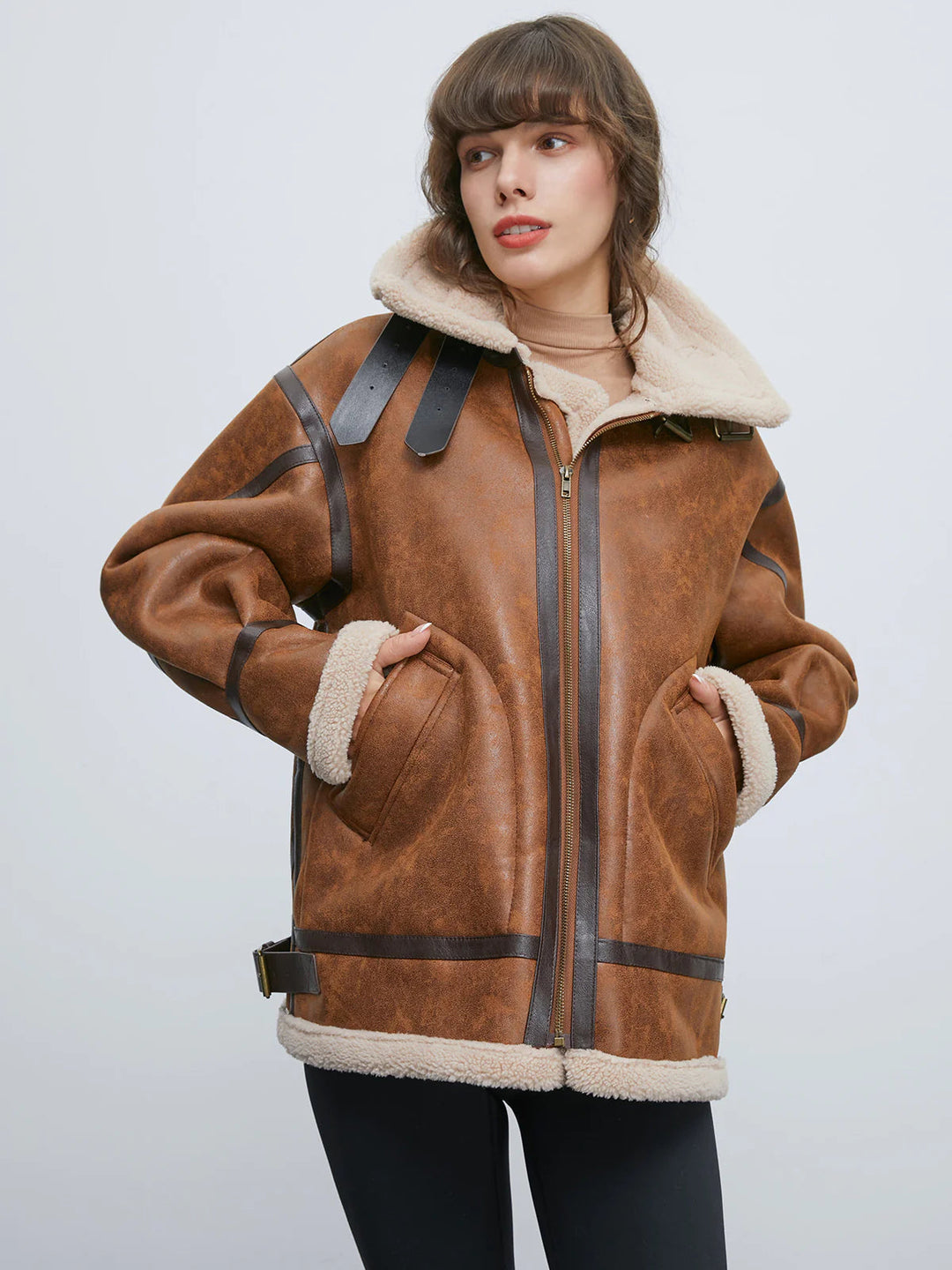 Lune London | Lined Suede Shearling Flight Jacket