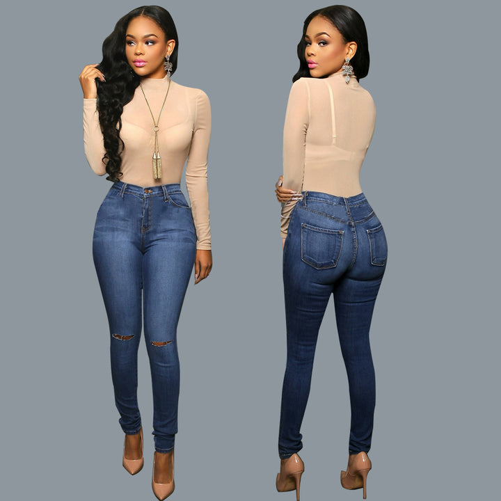 High-waisted skinny jeans for women with trendy tear details Lune London