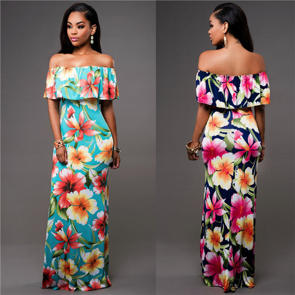 Robe maxi pour femmes avec décolleté bardot et motifs floraux Chic & Stil