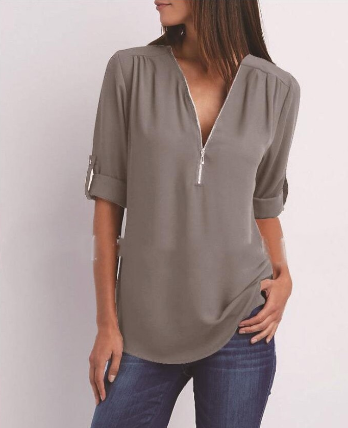 Lune London | Short sleeve shirt with zipper and V-neck - Loose tops
