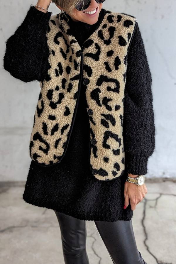 Lune London | Leopard Print Front Opening Casual Autumn and Winter Vest Jacket