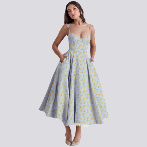 Lune London | Midi Dress with Floral Corset for Women