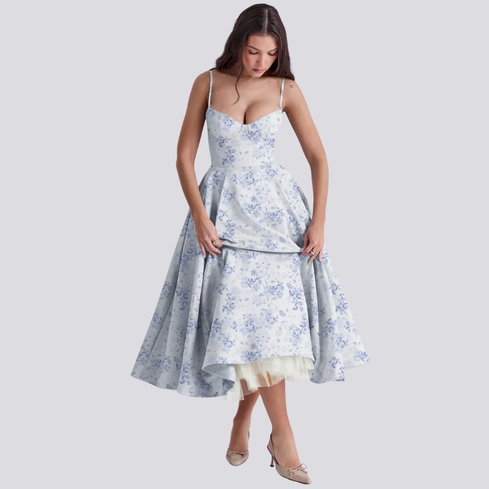 Lune London | Midi Dress with Floral Corset for Women