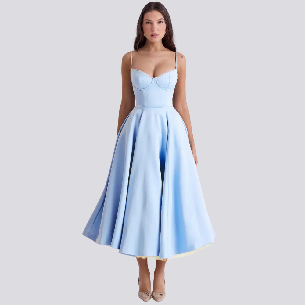 Lune London | Midi Dress with Floral Corset for Women