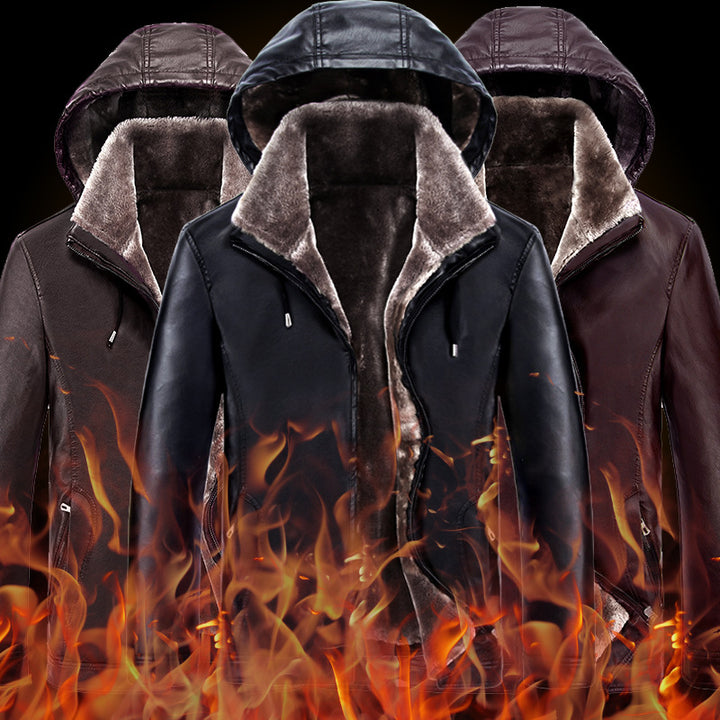 Urban faux leather jacket for men with hood and warm lining Lune London