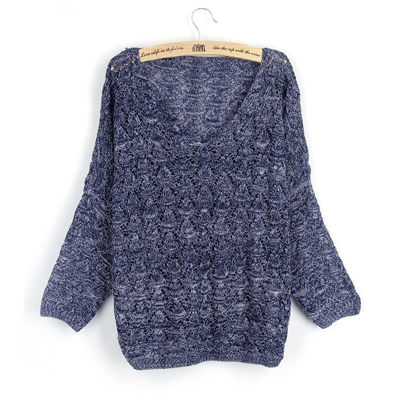 Pull en tricot aérien pour femmes avec décolleté en V et motif de points ouverts Chic & Stil