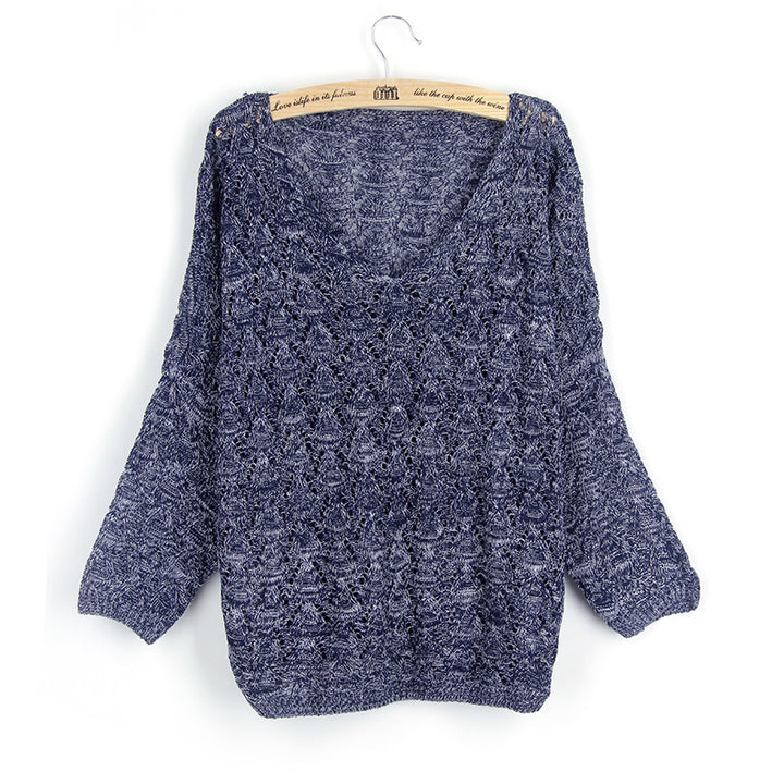 Pull en tricot aérien pour femmes avec décolleté en V et motif de points ouverts Chic & Stil