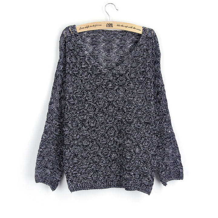 Pull en tricot aérien pour femmes avec décolleté en V et motif de points ouverts Chic & Stil