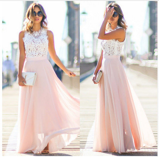 Robe maxi pour femmes avec haut en dentelle élégant et jupe fluide Chic & Stil