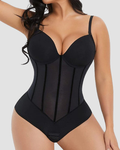 Lune London | Women's Belly Control Thong Sheer Mesh Corset Top Backless Bodysuit