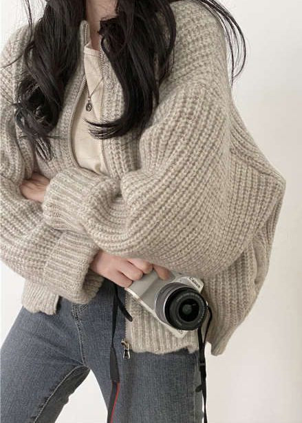 Lune London | Zipper Chunky Knit Cardigan - Oversized Ribbed Jacket