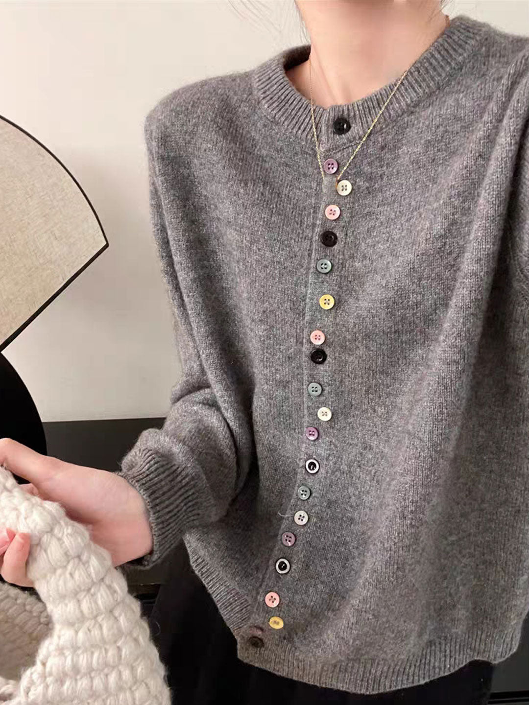 Lune London | Cardigan with Round Neck Rainbow Buttons Soft and Playful