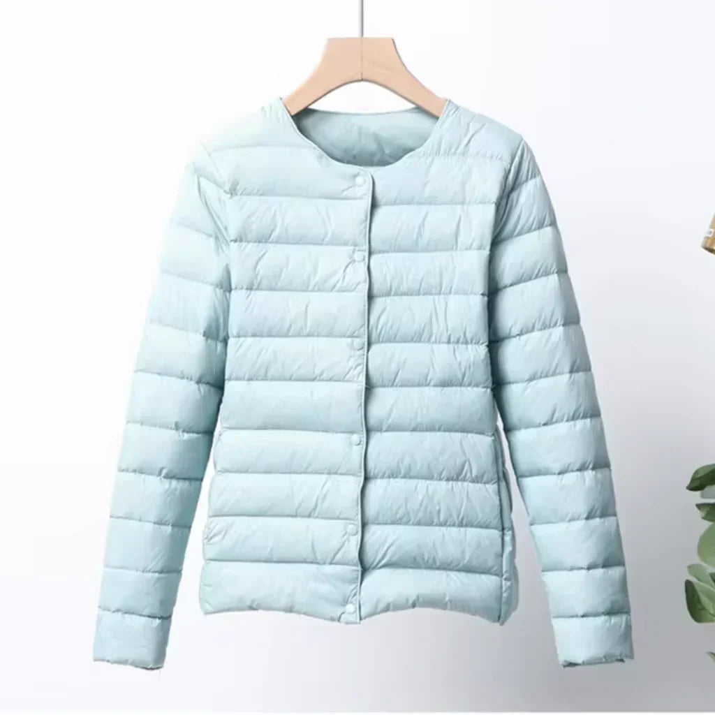 Chic Und Stil | Down Puffer Ultra Lightweight Slim Fit Button Closure Hip Length