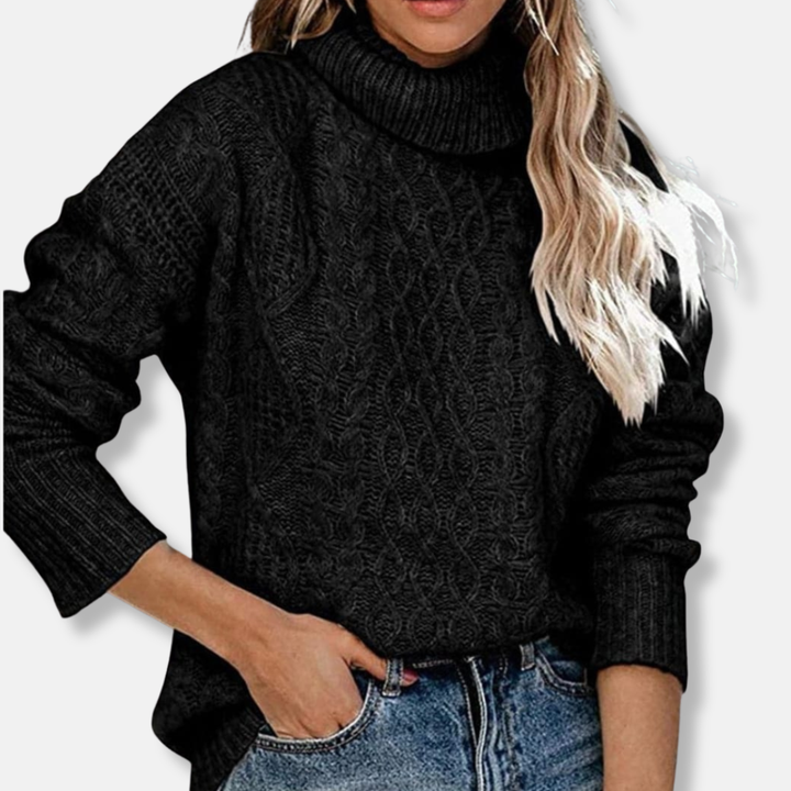 Lune London | Turtleneck Sweater - Cable Knit Tunic Length Sweater