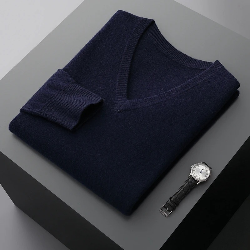 Chic Und Stil | Cashmere Sweater Men V-Neck Soft Cashmere Knit Material