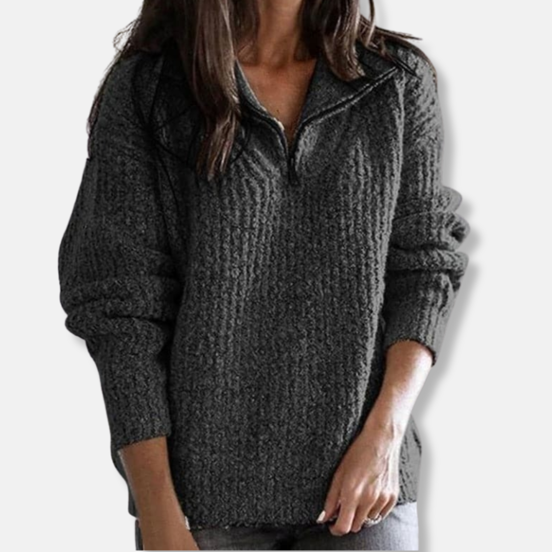 Lune London | Ribbed Half-Zip Collar Sweater - Solid Casual Fit Sweater