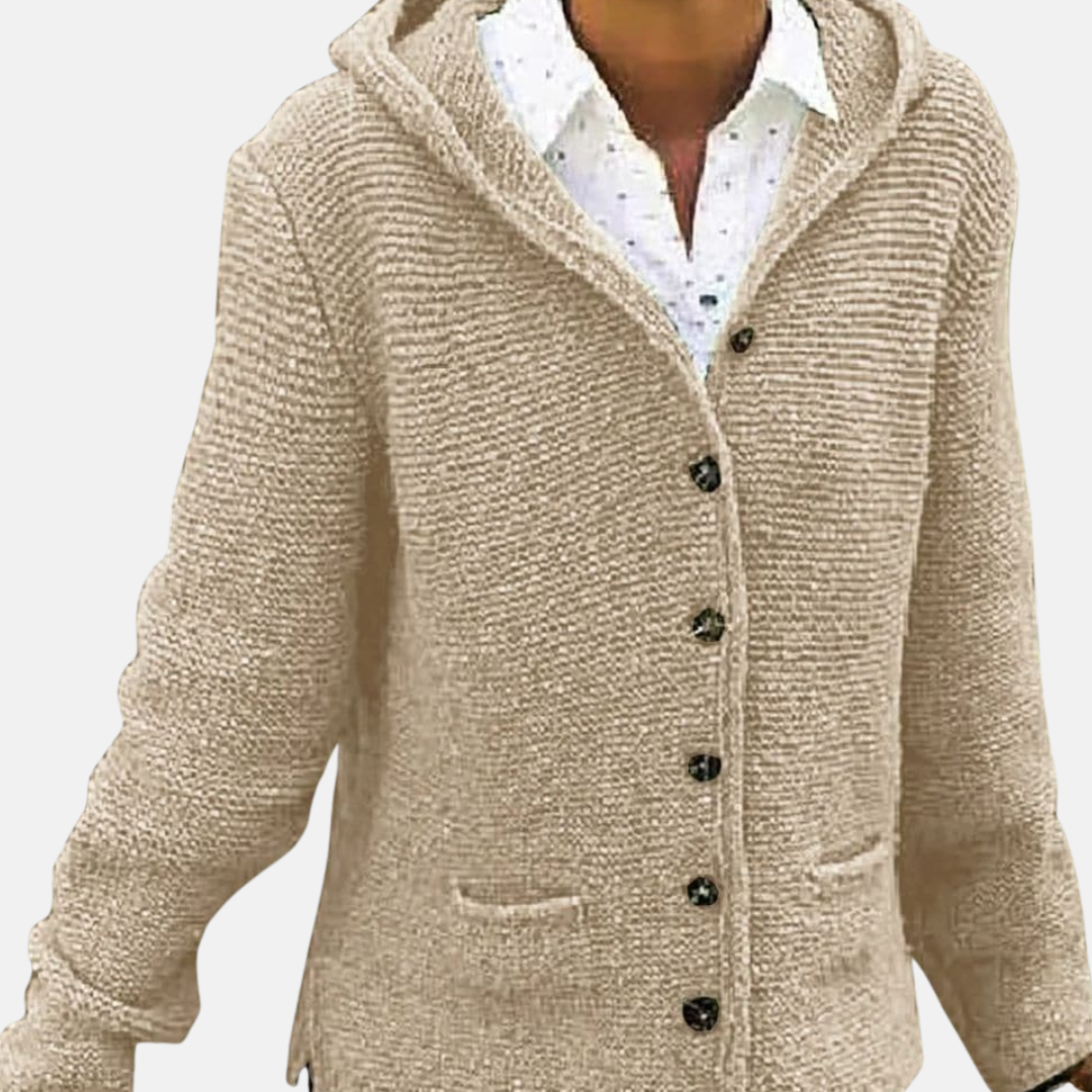 Lune London | Wool Hooded Cardigan - Button-Front Ribbed Knit Cardigan