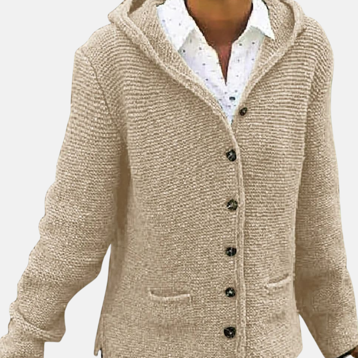 Lune London | Wool Hooded Cardigan - Button-Front Ribbed Knit Cardigan