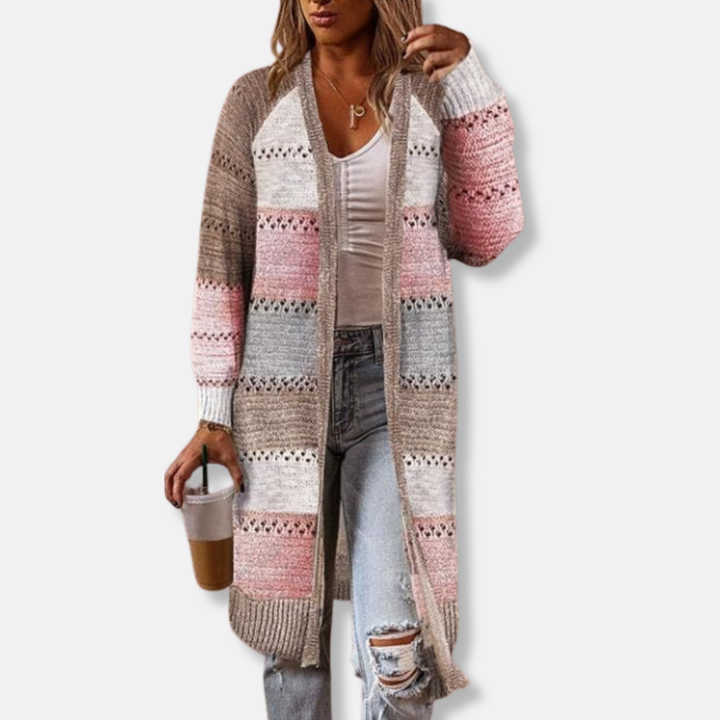 Lune London | Wool Relaxed Fit Cardigan - Striped Ribbed Cuff Cardigan