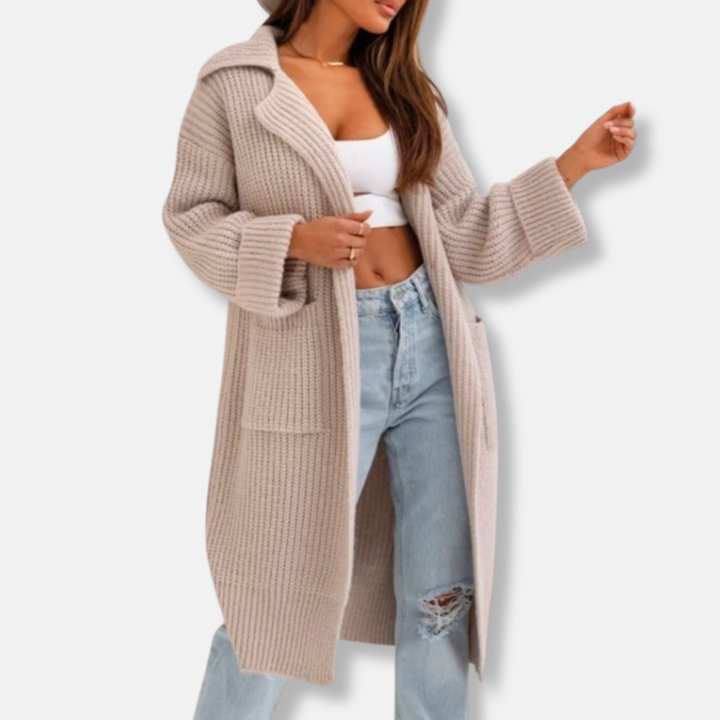 Lune London | Longer knitted coat - Plus size fit - Hood - Ribbed texture - Pockets
