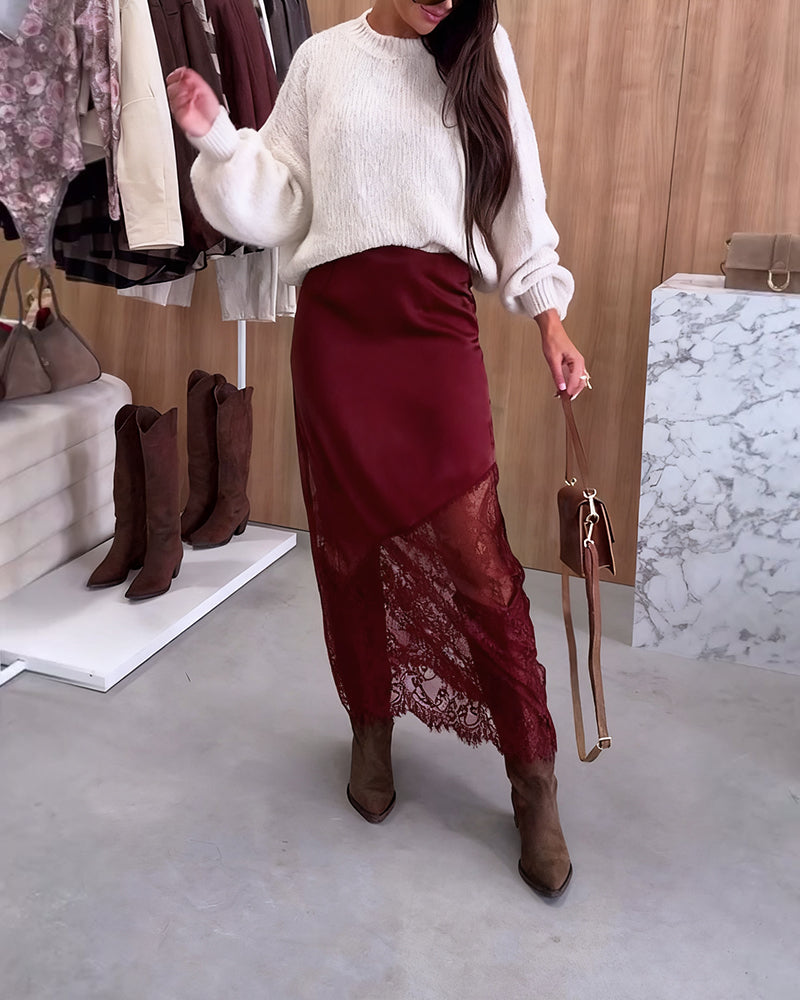Lune London | Satin Skirt with Lace Patchwork