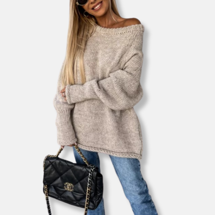 Lune London | Sweatshirt - Chunky Knit - Oversized Fit - Off-Shoulder Neck - Balloon Sleeves