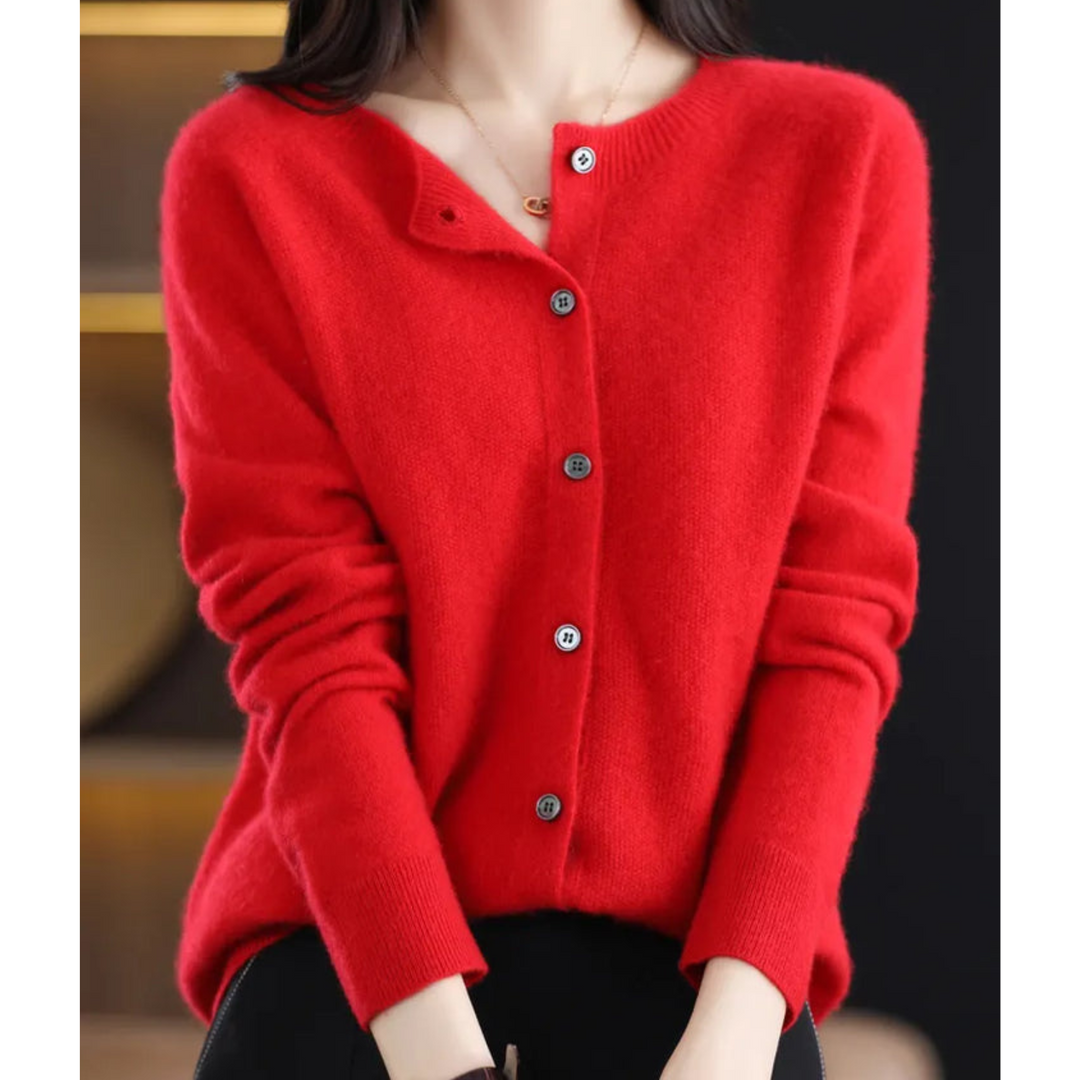 Lune London | Women's Cardigan with O-Neck Made of 100% Pure Merino Wool, Cashmere Sweater