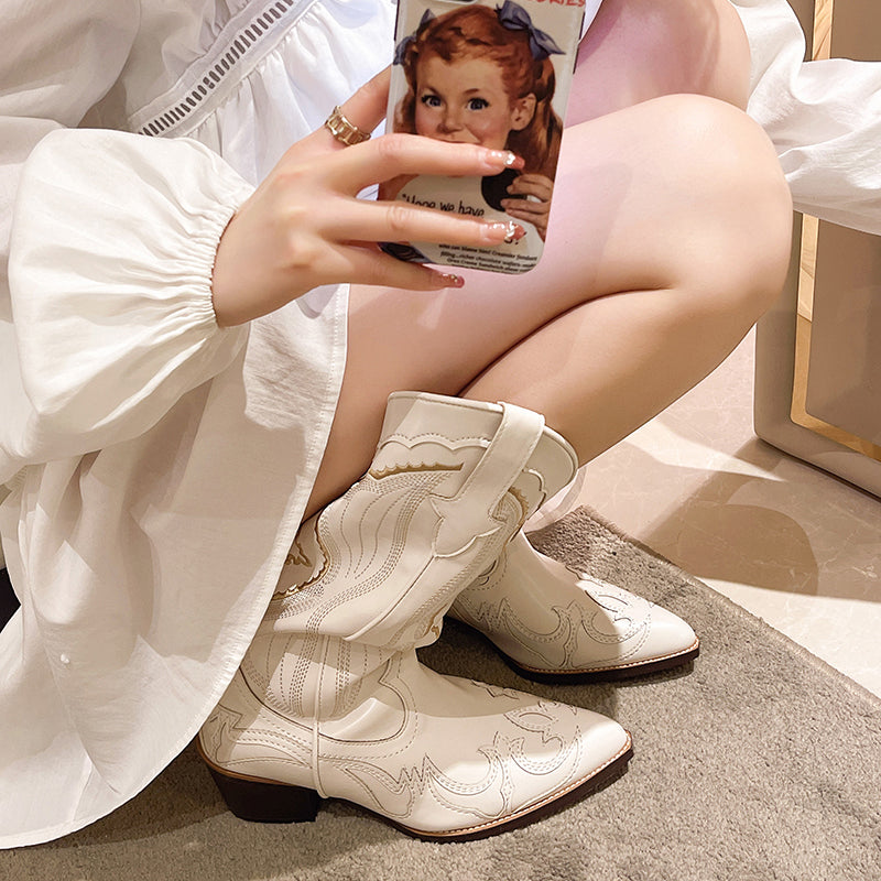 Lune London | Embroidered Leather Western Boots for Women