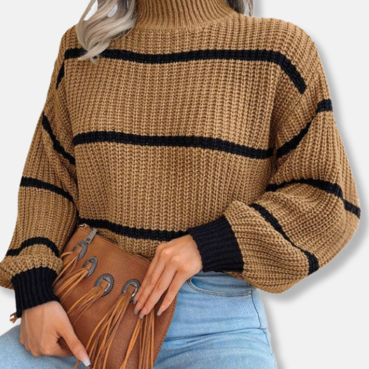 Lune London | Knitted sweater - Soft ribbed turtleneck - Loose fit - Classic stripes