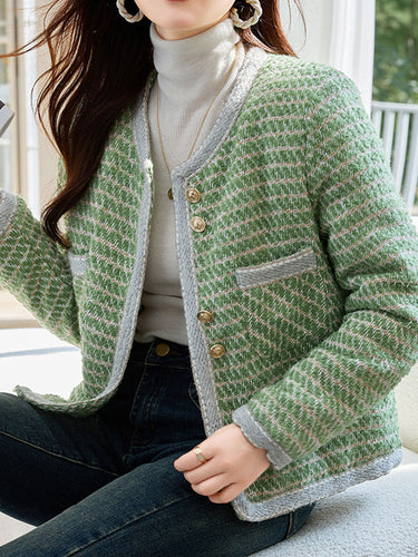 Lune London | Classic Crew Neck Yarn Button Tweed Jacket