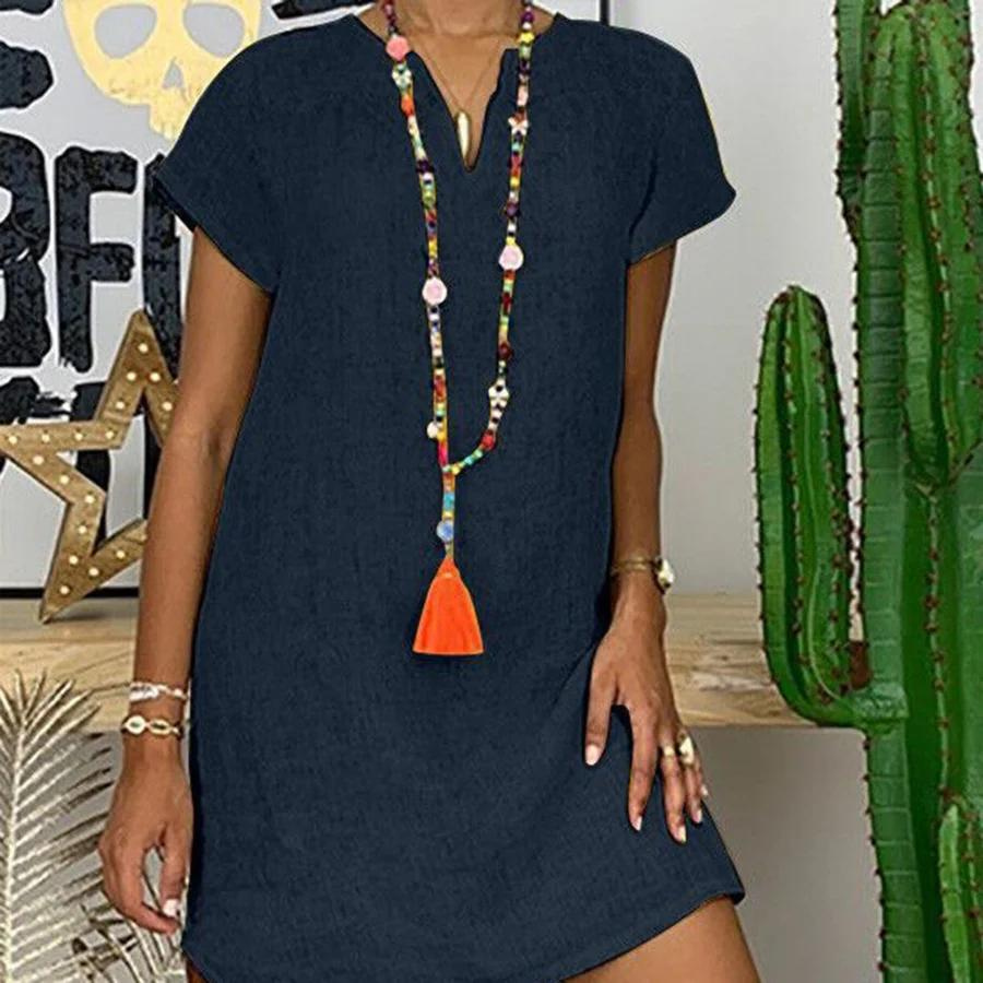 Lune London | Stylish mididress with V-neck made of linen for women