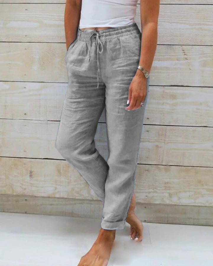 Chic und Stil | Women’s Linen Trousers with Cotton Blend and Elastic Waistband