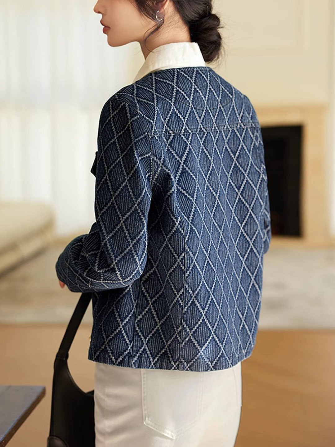 Lune London | Elegant Diamond Jacquard Denim Jacket