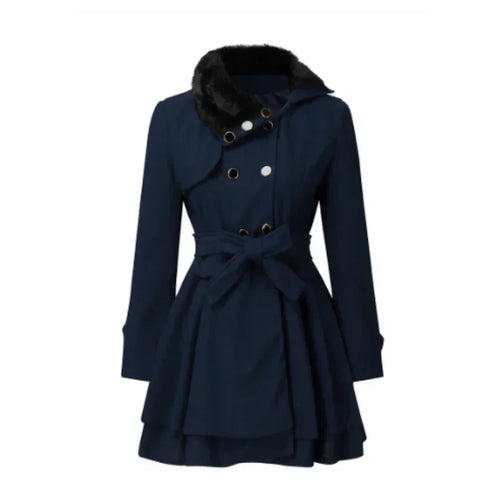 Lune London | Coat Wool Blend Flattering A-Line Faux Fur Collar Belt