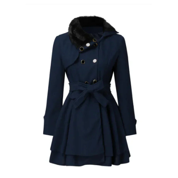 Lune London | Coat - A-Line cut - Waist belt - Faux fur collar - Double button closure