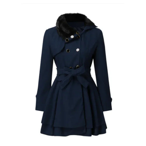 Lune London | Coat - A-Line cut - Waist belt - Faux fur collar - Double button closure