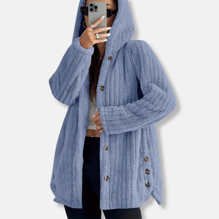 Lune London | Coat - Oversize Fit - Hood - soft texture - button closure - mid-length