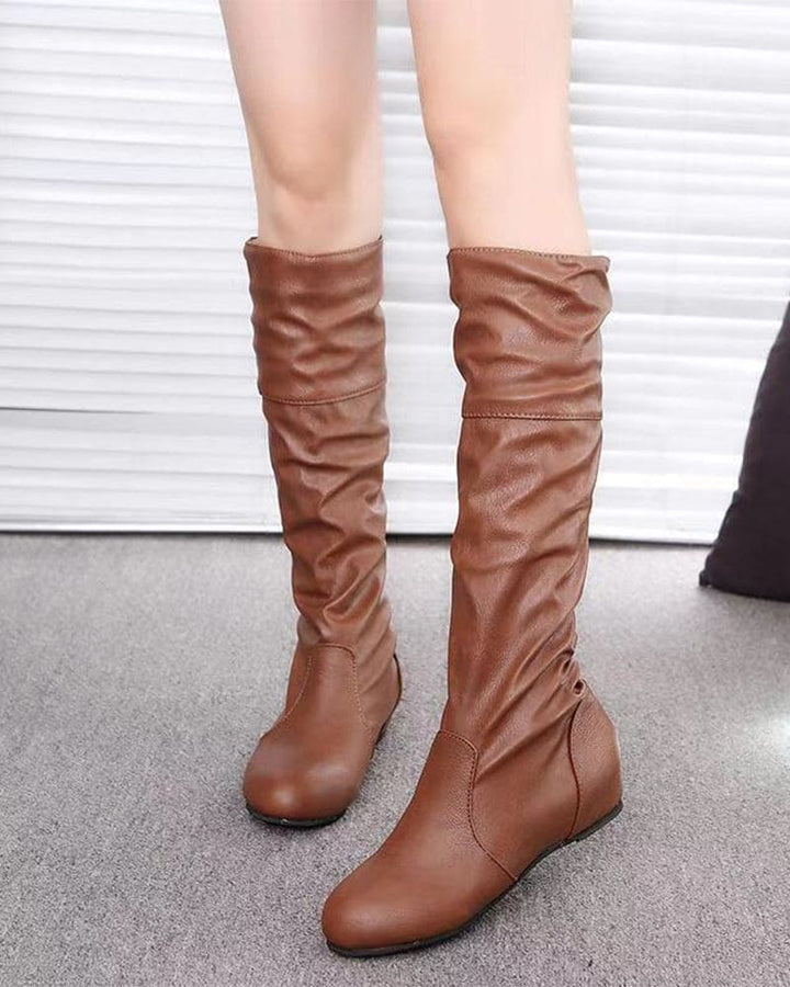 Lune London | Flat Knee-High Boots with Pleats
