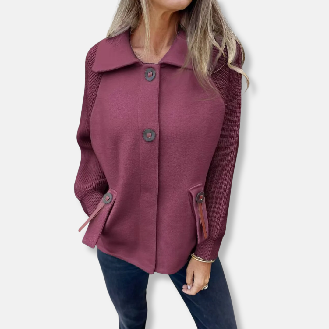 Lune London | Jacket - Casual Cut - Knitted Sleeves - With Lapel - Button Closure