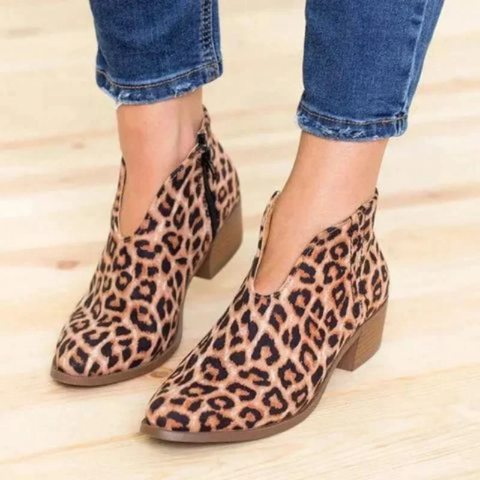 Lune London | Women's Ankle Boots Suede V Shape Low Heel Zipper