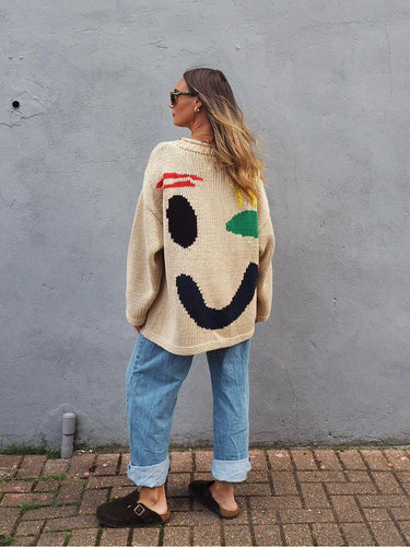 Lune London | Knitted artist style sweater - Casual sweater with abstract face pattern