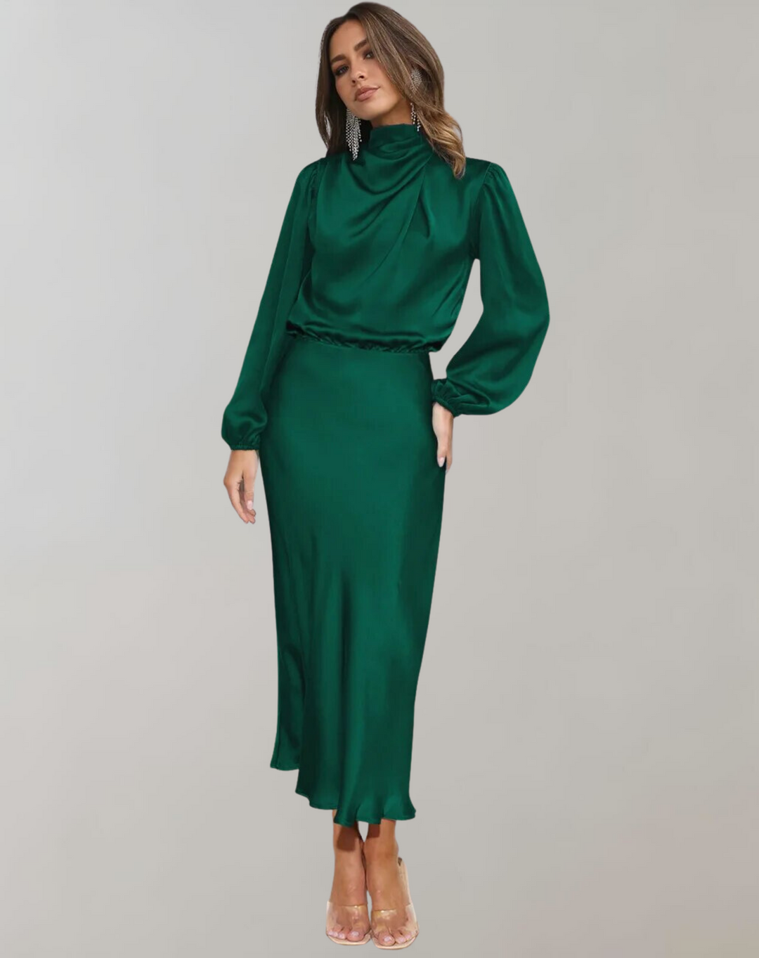 Lune London | Elegant satin dress with long sleeves