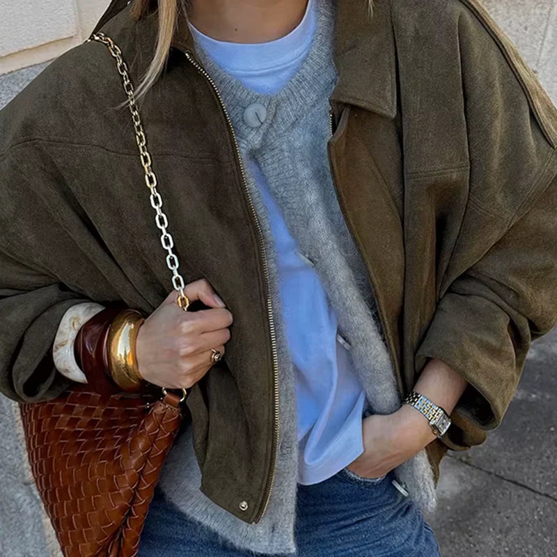 Lune London | Oversized Jacket - Soft Suede Lining - Fully Lined - Khaki