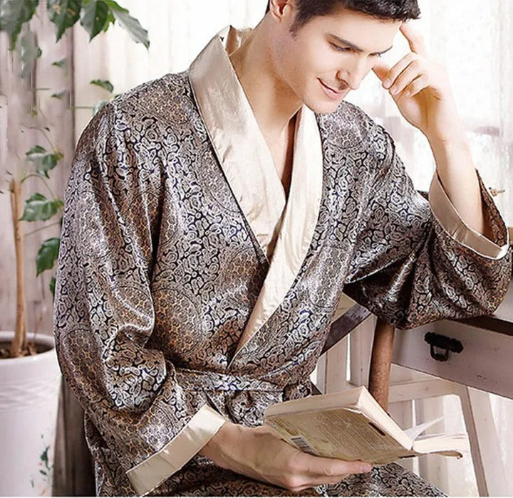 Lune London | Gold Print Luxury Satin Bathrobe