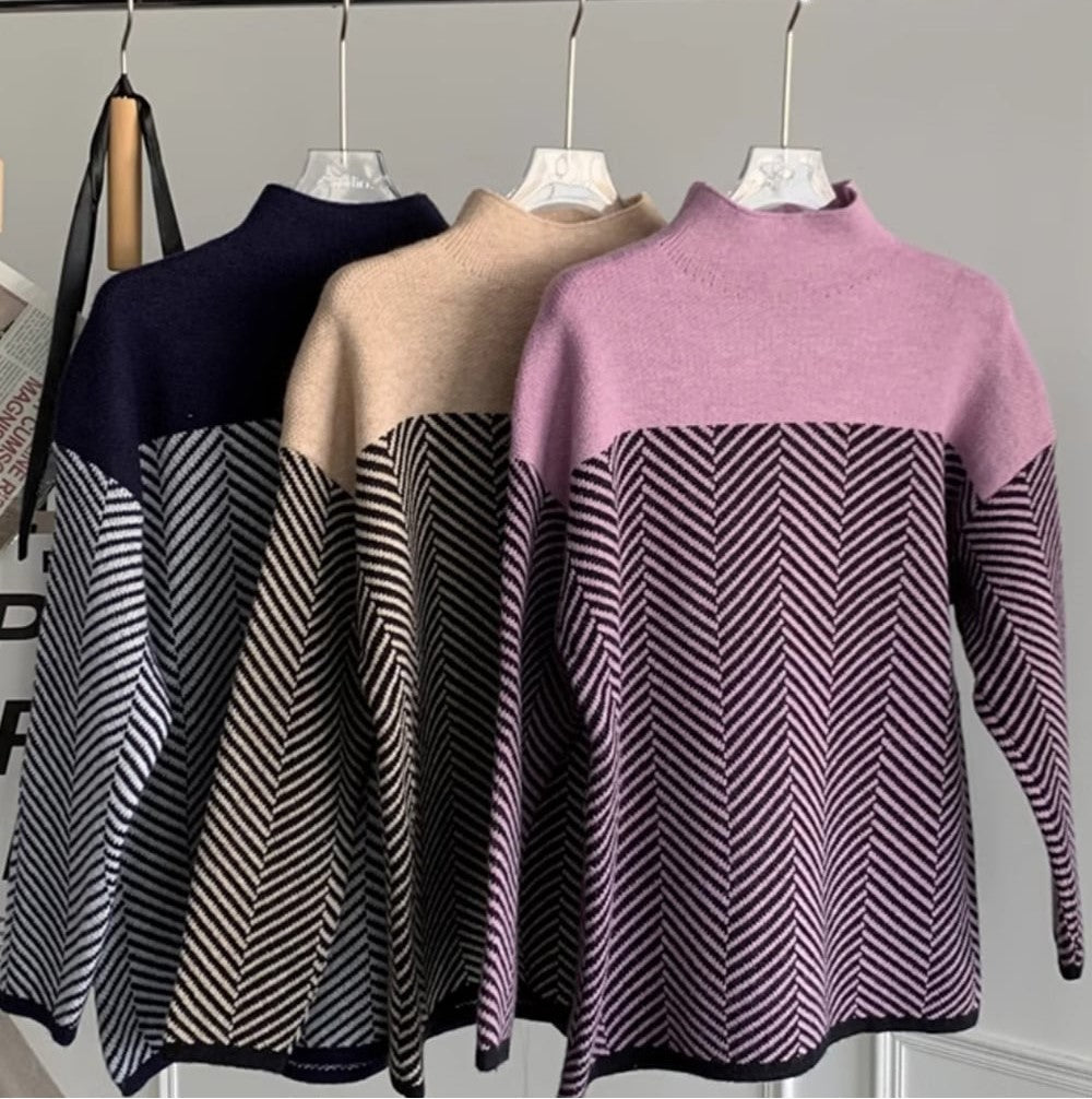 Lune London | Retro color block mock neck sweater