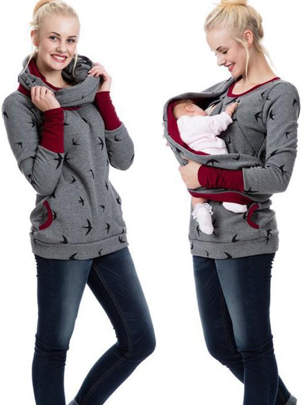 Lune London | Maternity Chaps Nurse Sweatshirts Flower Print Pockets Zipper Nursing Clothing