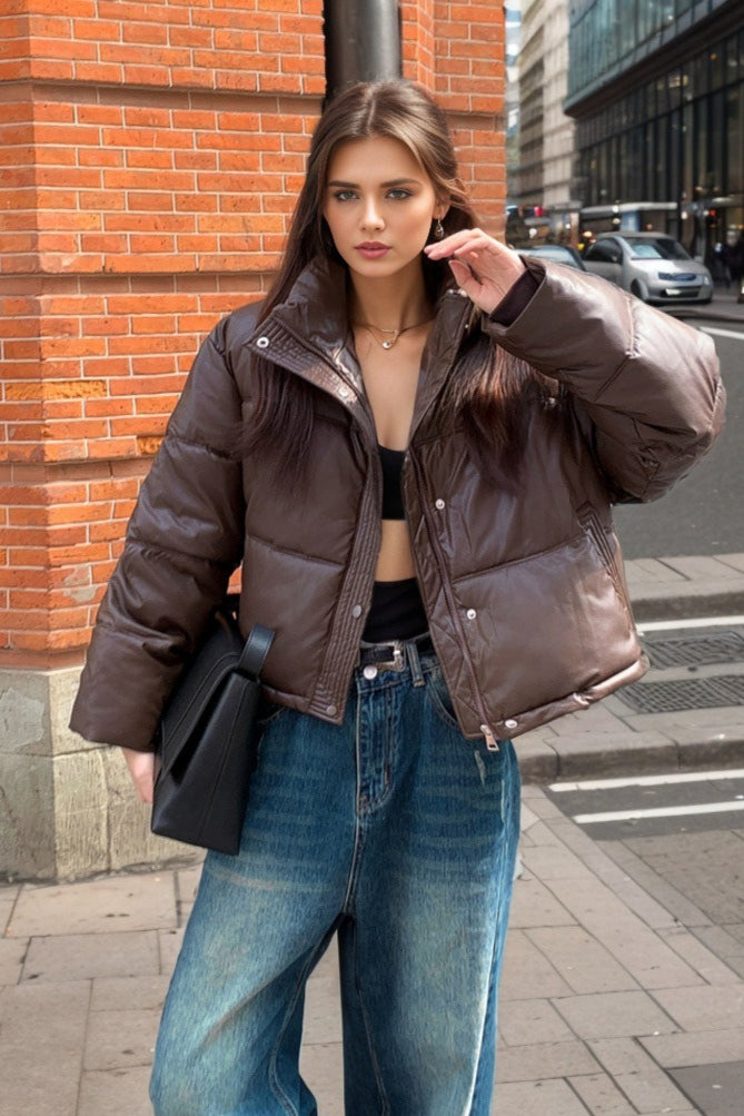 Lune London | Faux Leather Insulated Puffer Jacket