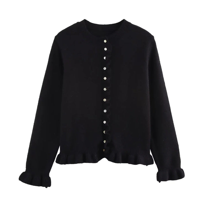 Lune London | Ruffled women's cardigan with buttons, chic layered top